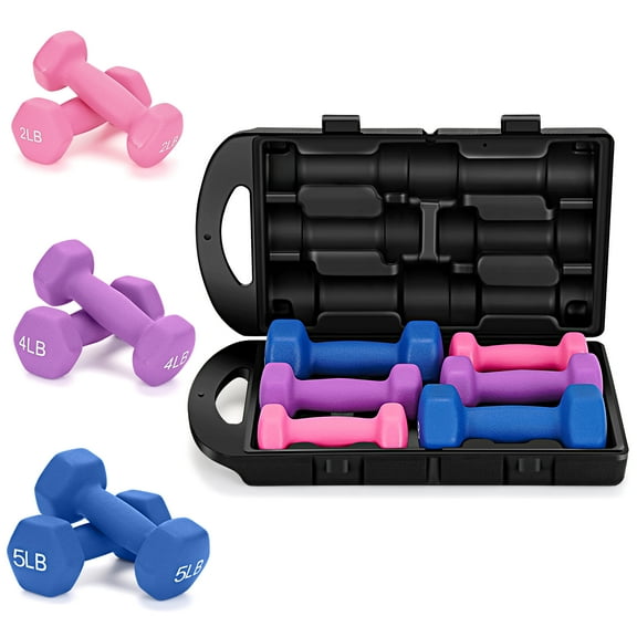 ARVAKOR 22 Lb Neoprene Dumbbell Combination Set, Featuring a Storage Box, Anti-Slip and Anti-Roll Hex Dumbbells in Pair for Strength Training, Resistance Training