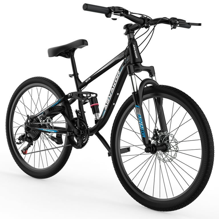 ARVAKOR 26'' Adult Full Suspension Mountain Bike with 21 Speeds, Double  Disc Brake, Blue 