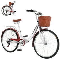 ARVAKOR 26 Inch 7 Speed Foldable Women Bike, Classic Bicycle Retro Bicycle, Cruiser Bike, White