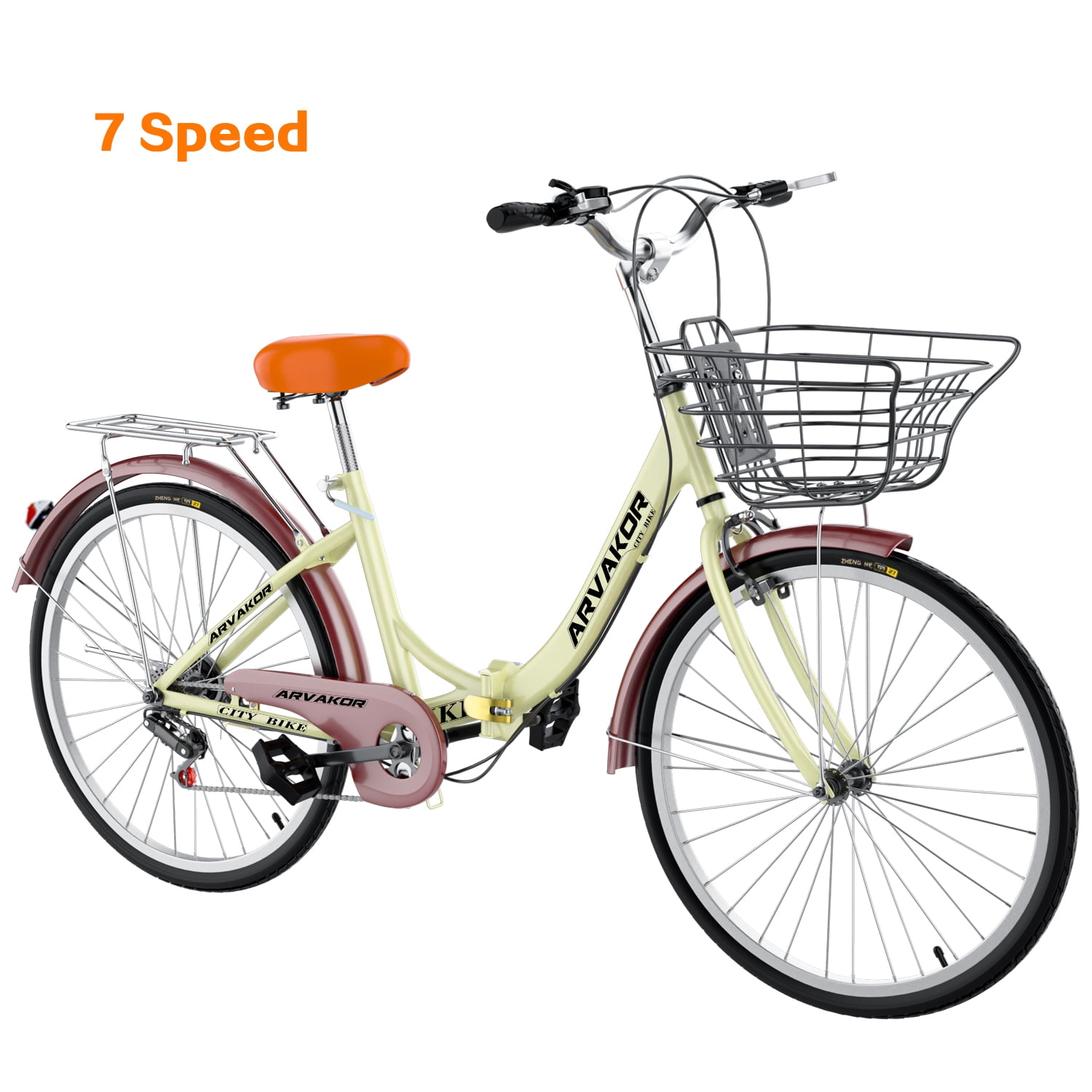 ARVAKOR 26 Inch 7 Speed Women Bike, Classic Bicycle Retro Bicycle, Cruiser Bike, Beige