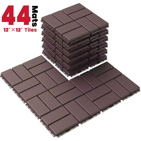ARVAKOR 44 Pack Interlocking Deck Tiles 12 x 12" Plastic Patio Flooring Waterproof Patio Pavers Outdoor All Weather Use Square Interlocking Deck Tiles for Balcony Backyard Porch Pool, Dark Brown