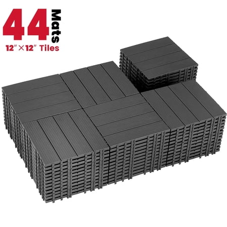 ARVAKOR 44 Pack Plastic Interlocking Deck Tiles, 12"x12" Waterproof Outdoor Flooring All Weather Use, Patio Floor Decking Tiles for Porch Poolside Backyard Concrete, Dark Grey