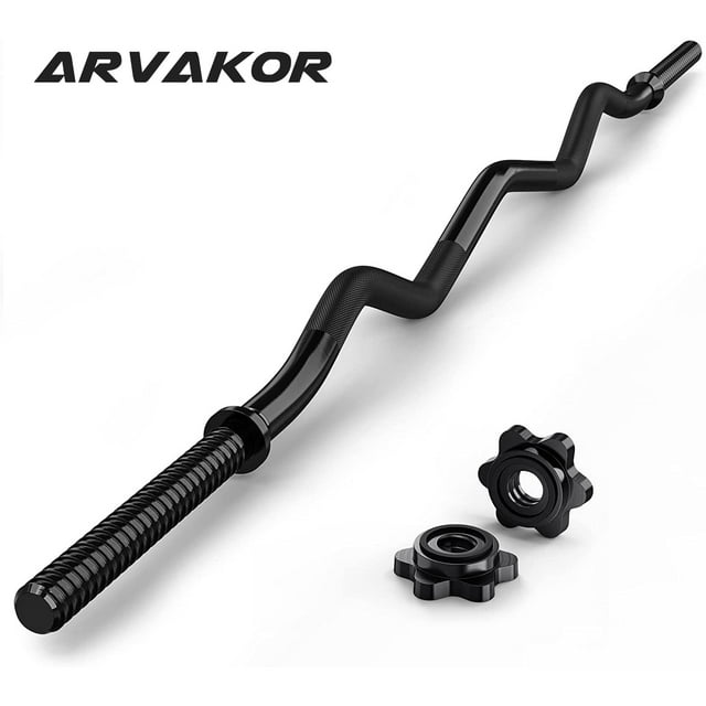 ARVAKOR 47" EZ Curl Bar Weight Lifting Bar with 2 Star Collars, 1inch