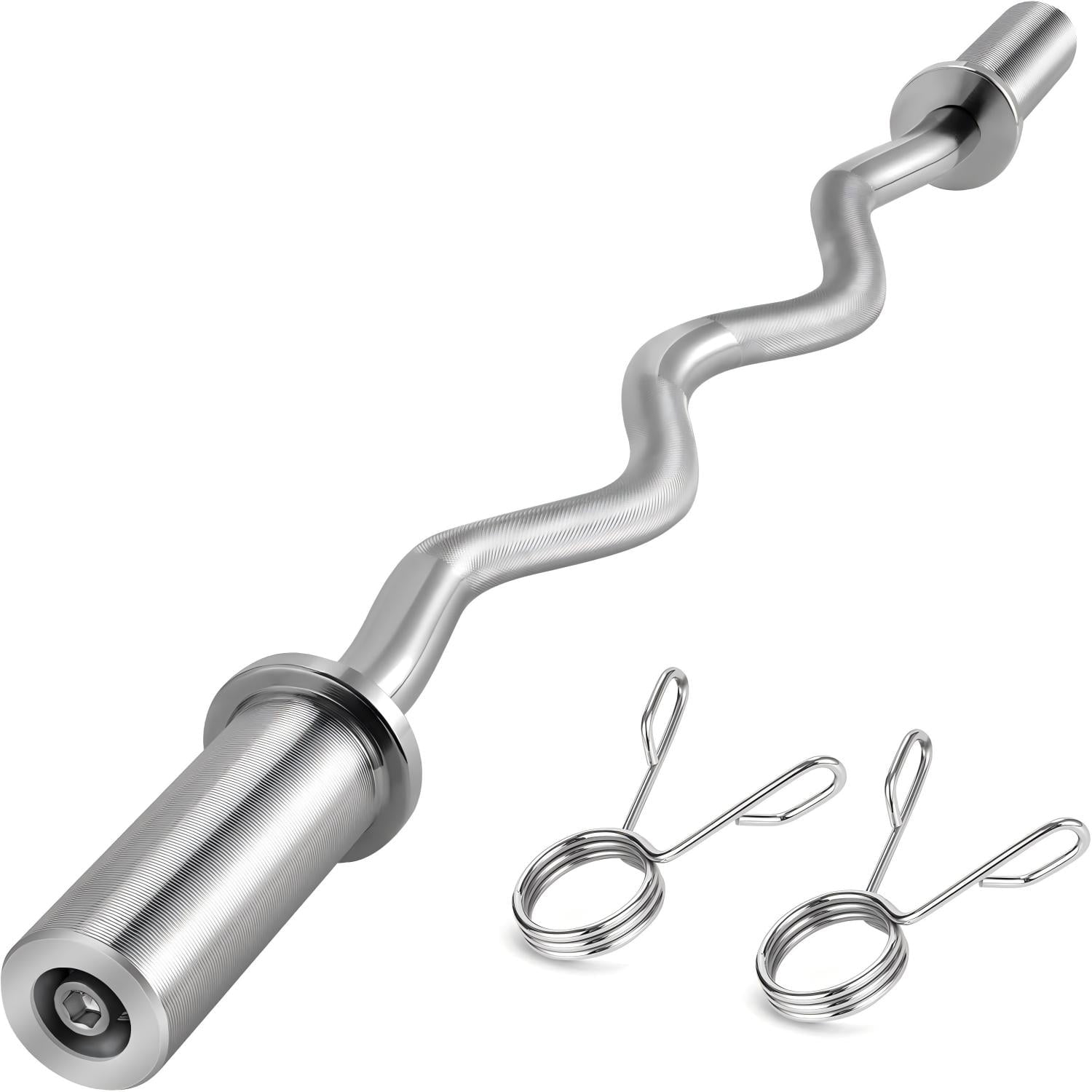 ARVAKOR 47" Olympic EZ Curl Barbell Bar, 2-Inch Curl Bar for Weight Lifting, Hip Thrusts, Squat, Biceps-Home Gym Weight Bar, Silver