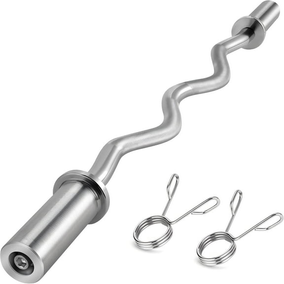 ARVAKOR 47" Olympic EZ Curl Barbell Bar, 2-Inch Curl Bar for Weight Lifting, Hip Thrusts, Squat, Biceps-Home Gym Weight Bar, Silver