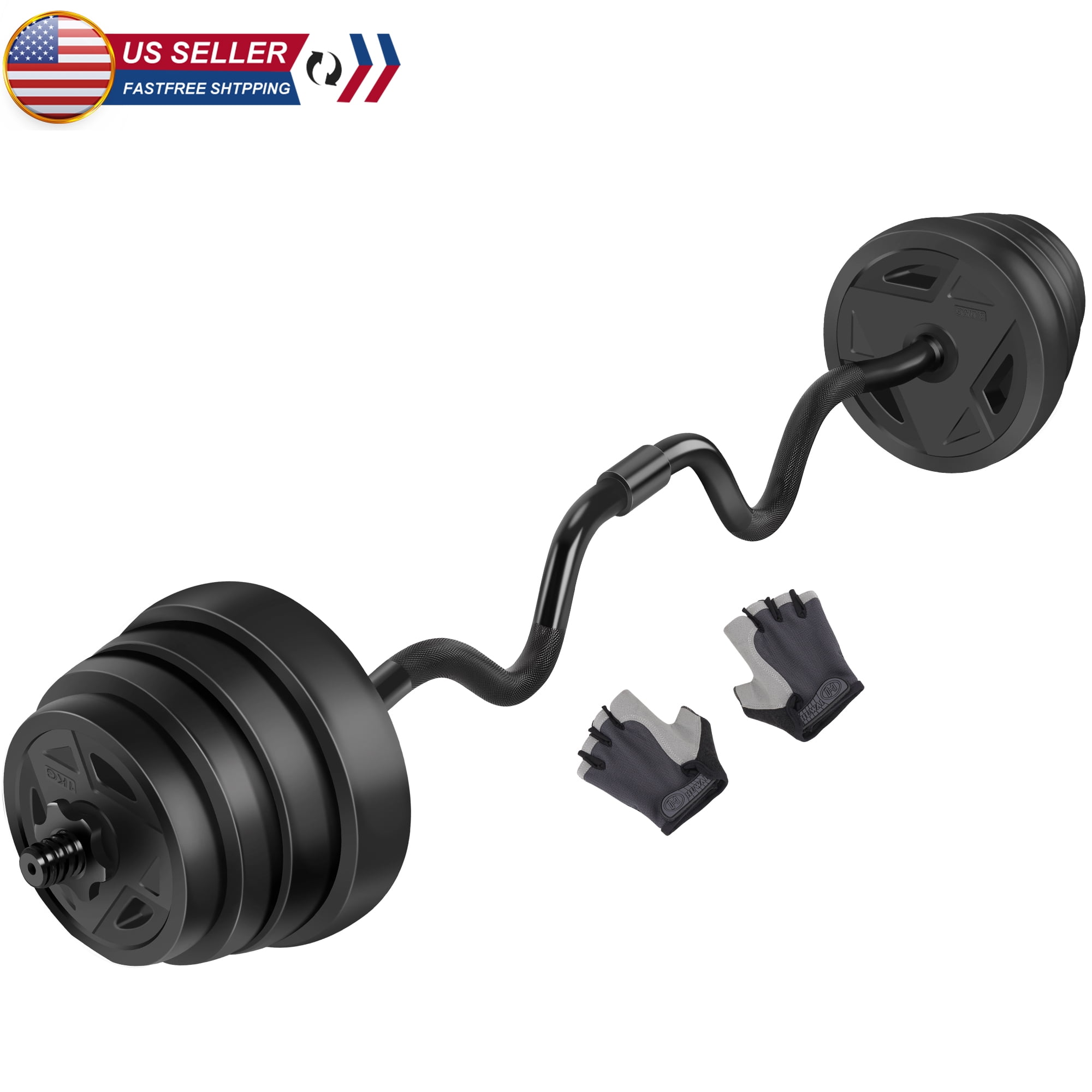 ARVAKOR 55LB Olympic Barbell Weight Set with 48 Inch Curl Bar for Home Gym, Black
