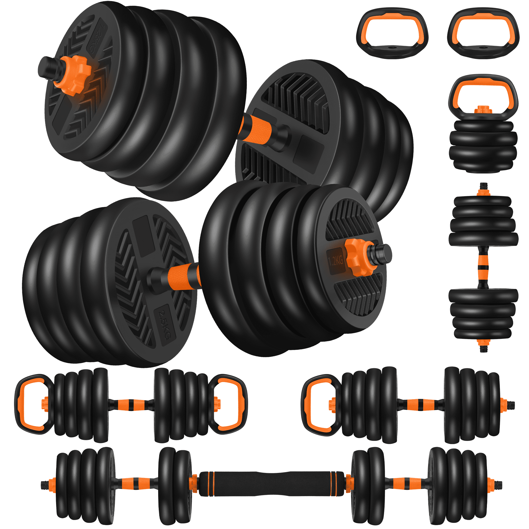 Free Shipping ARVAKOR 66LBS 4 in 1 Adjustable Dumbbell Set with Connecting Rod Used as Barbell Kettlebells Push up Stand Fitness Exercises for Home Gym Orange Walmart