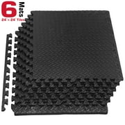 ARVAKOR Extra Thick Puzzle Exercise Mat, EVA Foam Interlocking Tiles for Protective, Cushioned Workout Flooring for Home and Gym Equipment, Black - 1/2 inch - 24 Sq Ft - 6 Tiles