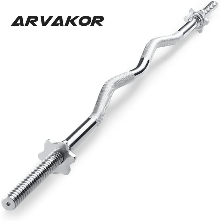 ARVAKOR Olympic 47 Curl Bar Barbell Standard Weight Lifting Bar Threaded Non slip 440 Pound Capacity Silver