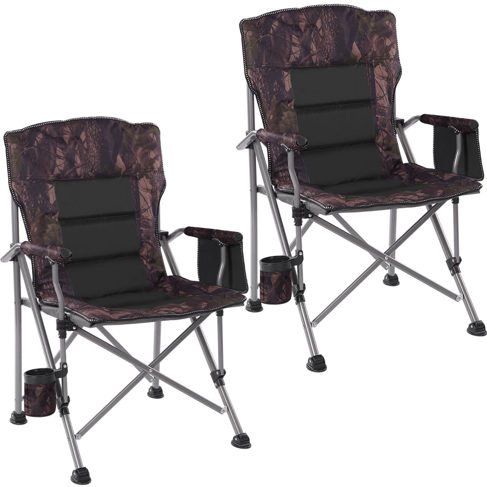ARVAKOR Set of 2 Oversized Folding Camping Chair, Heavy Duty Portable Lawn Chairs with Cooler Bag, Side Pocket & Cup Holder, Folding Chairs for Outside Support 450 LBS