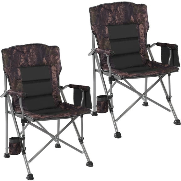 ARVAKOR Set of 2 Oversized Folding Camping Chair, Heavy Duty Portable Lawn Chairs with Cooler Bag, Side Pocket & Cup Holder, Folding Chairs for Outside Support 450 LBS