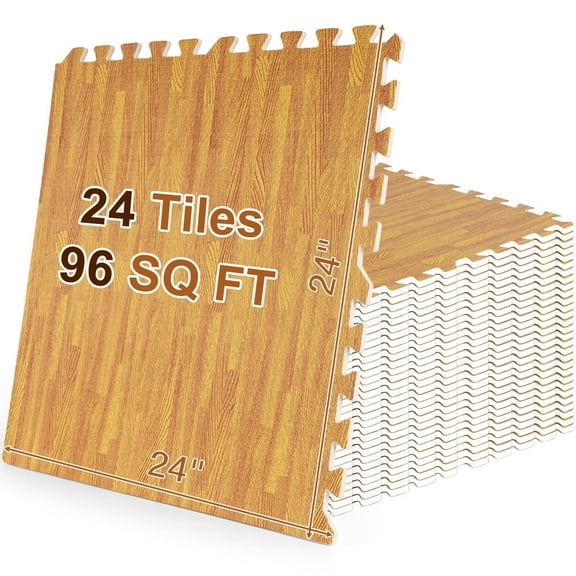 ARVAKOR Wood Grain Puzzle Mat 1/2-in, 24 Tiles EVA Foam Interlocking Floor Tiles (96SQ FT) for Secure Indoor Room Workout Flooring and Playmat