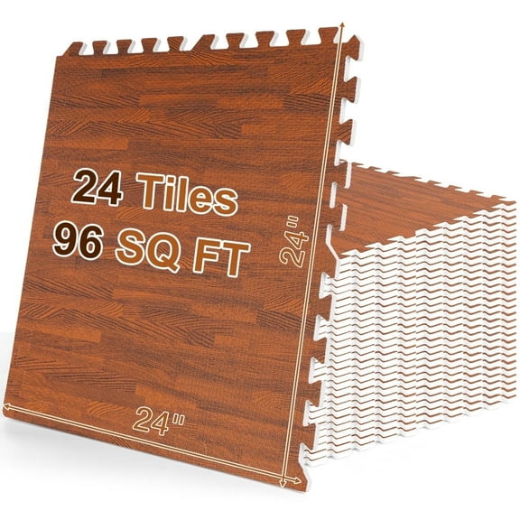 ARVAKOR Wood Grain Puzzle Mat 1/2-in, 24 Tiles EVA Foam Interlocking Floor Tiles (96SQ FT) for Secure Indoor Room Workout Flooring and Playmat