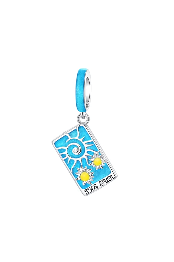 925 Sterling Silver The Sun Tarot Card Charm Bead with Enamel for Bracelet