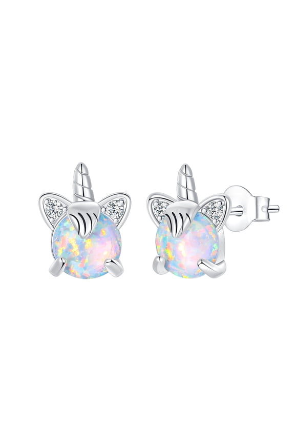 925 Sterling Silver Unicorn Opal Stud Earrings, Dreamy Jewelry for Women