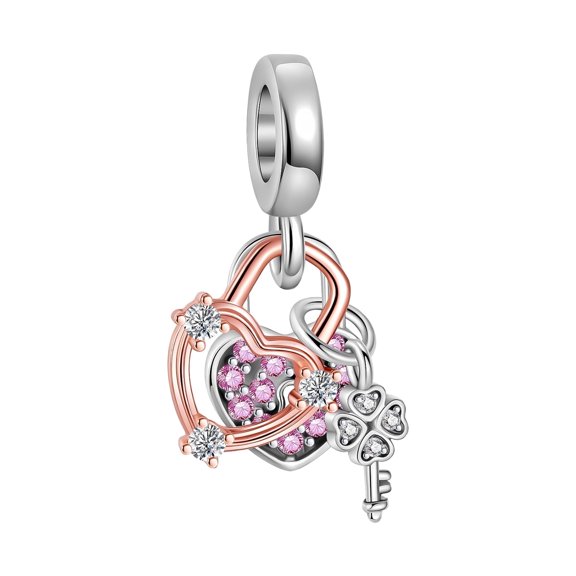 ARVALILS 925 Sterling Silver Four-Leaf Clover Dangle Charm, Two-Tone Lucky Pendant for Bracelets & Necklaces