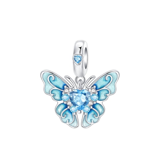 ARVALILS 925 Sterling Silver Blue Enamel Butterfly Dangle Charm, Heart Pendant for Women’s Bracelets & Necklaces