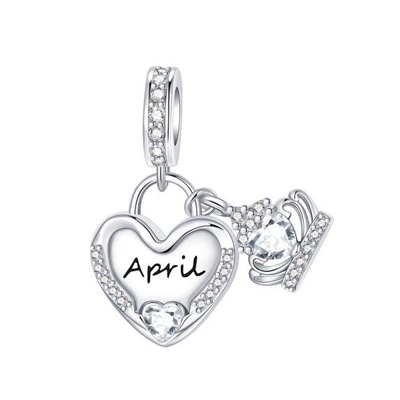 ARVALILS 925 Sterling Silver April Birthstone Heart Key Charm, Birthday Accessory for Bracelets & Necklaces