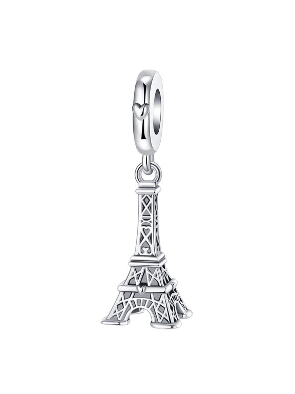 925 Sterling Silver Eiffel Tower Pendant Charm, Paris Travel Memory Accessory for Bracelets & Necklaces