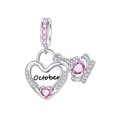 thumbnail image 1 of ARVALILS 925 Sterling Silver Pink CZ Heart Charm Pendant for Bracelet, 1 of 7