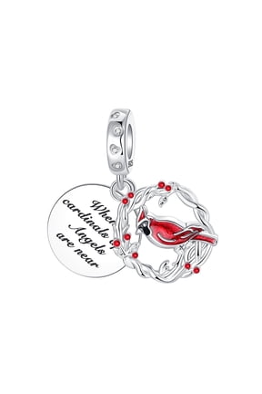 Cardinal Pendant - 925 Sterling Silver Enamel with Cubic Zirconia, for Bracelet and Necklace, Memorial Gift for Women