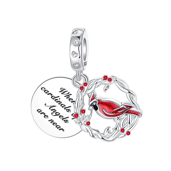 ARVALILS Cardinal Pendant - 925 Sterling Silver Enamel with Cubic Zirconia, for Bracelet and Necklace, Memorial Gift for Women
