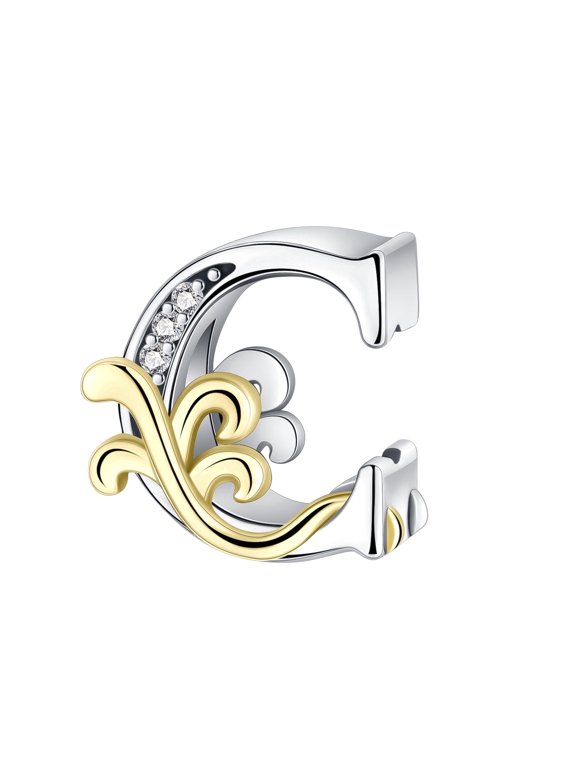 Two-Tone Letter C Charm, 925 Sterling Silver CZ Custom Pendant for Bracelets & Necklaces