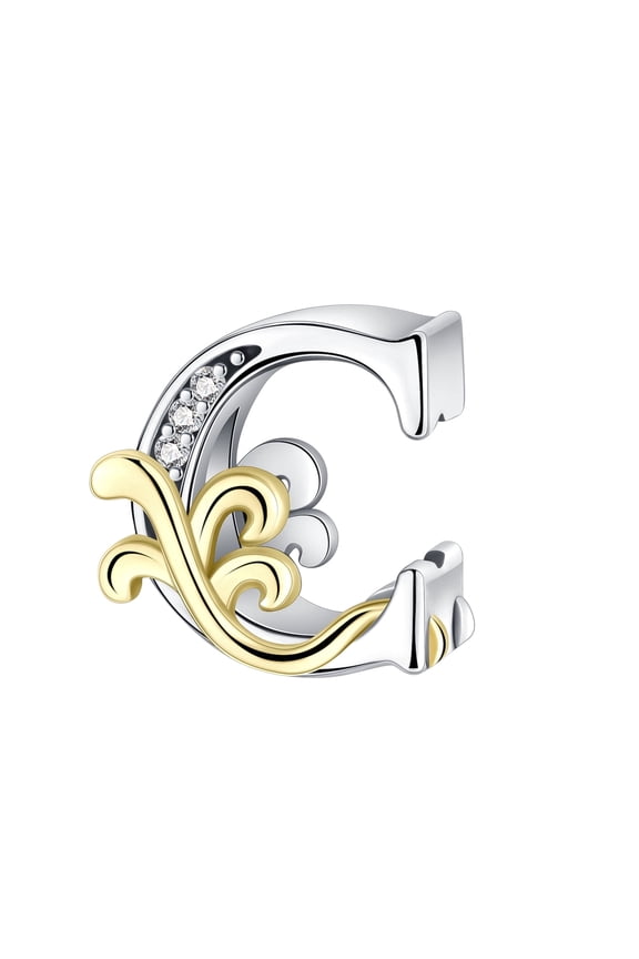 Two-Tone Letter C Charm, 925 Sterling Silver CZ Custom Pendant for Bracelets & Necklaces