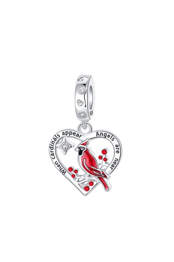Cardinal Heart Pendant - 925 Sterling Silver Charm for Bracelets & Necklaces, Sparkling Cubic Zirconia Inlaid, Women's Birthday Gift