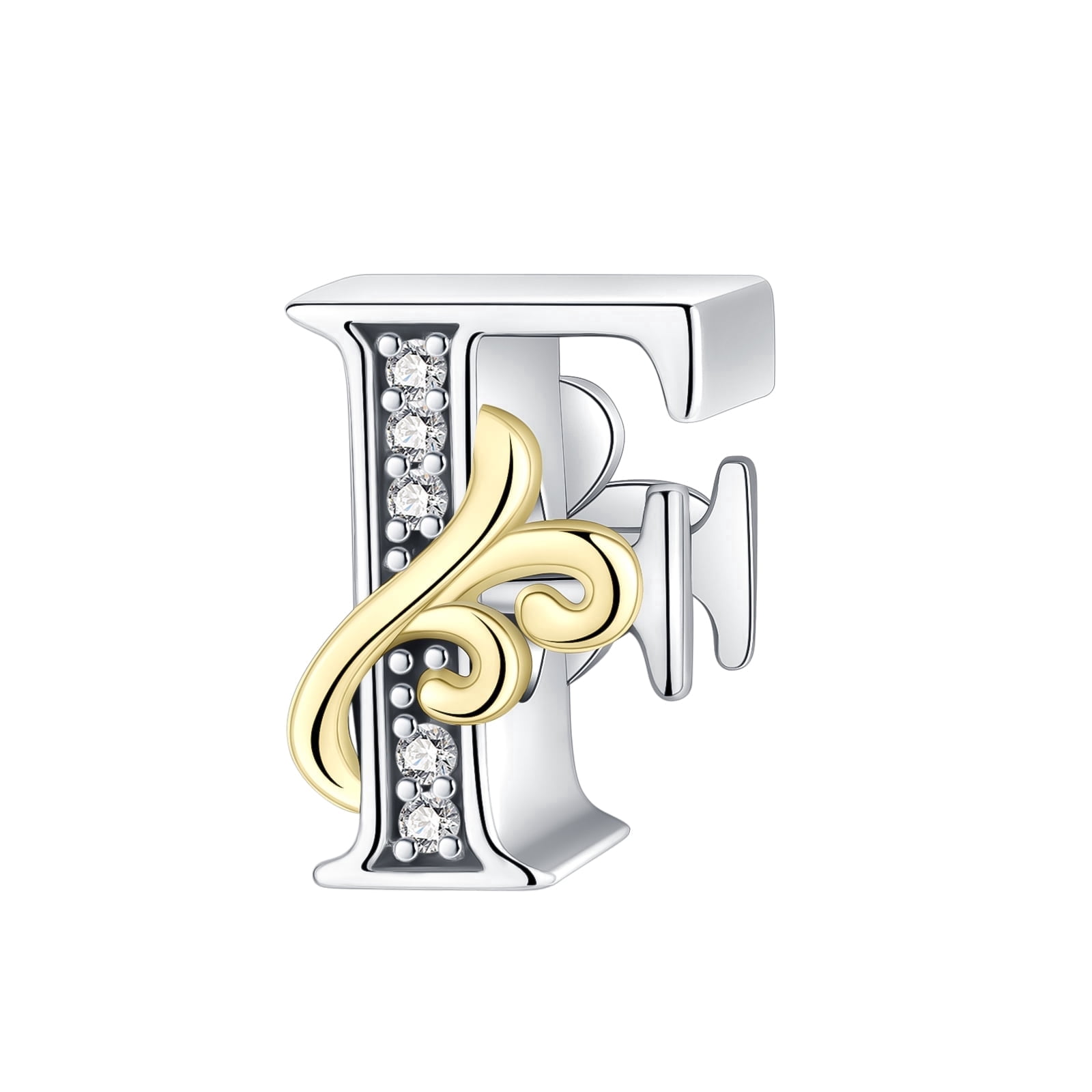 ARVALILS Two-Tone Letter F Charm, 925 Sterling Silver CZ Custom Pendant ...