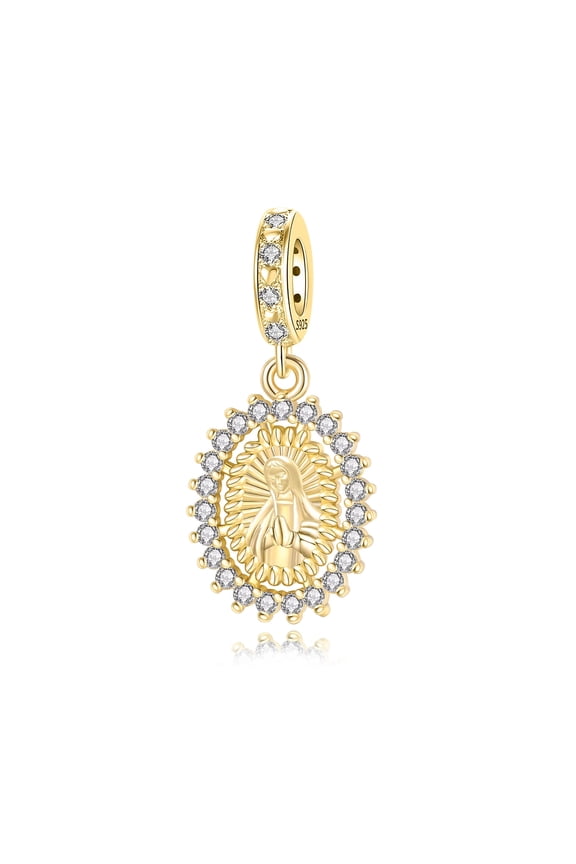 Our Lady of Guadalupe Pendant - 925 Sterling Silver Charm with Cubic Zirconia, Compatible with Bracelets & Necklaces, Religious Gift for Women