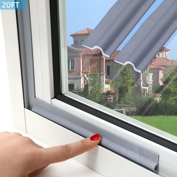 ARVELIA 20FT Window Weather Stripping, Self-Adhesive Insulation Seal for Sliding Windows & Doors - Grey, Windproof, Noise Reducing, Dust & Insect Proof (1.18")