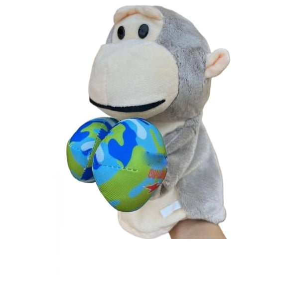 ARVELLIA Boxing Monkey Plush Toy, Soft Interactive Hand Puppet, Cute Animal Doll for Play Training, Gray 11.6in