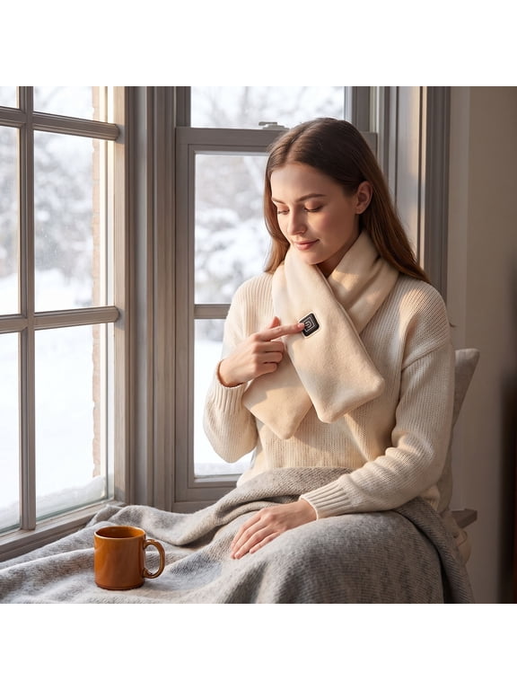 Electric Heated Scarf, Rechargeable Neck Warmer with 3 Heating Modes 31.5 in White