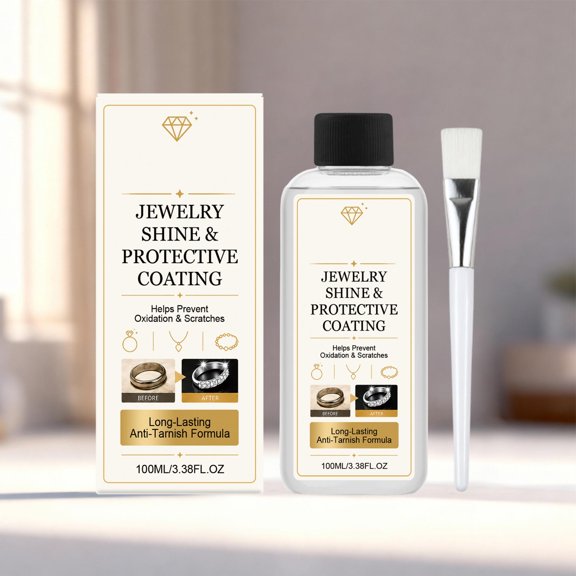 ARVELLIA Jewelry Shine Protective Coating, 100ml Tarnish Shield Polish with Brush, Oxidation Barrier for Gold Silver Gemstone Care