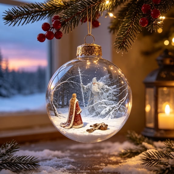 ARVELLIA Light Up Christmas Ball Ornament, Glowing Story Diorama Christmas Ornaments, Hanging Mini Scene Bauble for Holiday Christmas Tree Decor 3.93 in