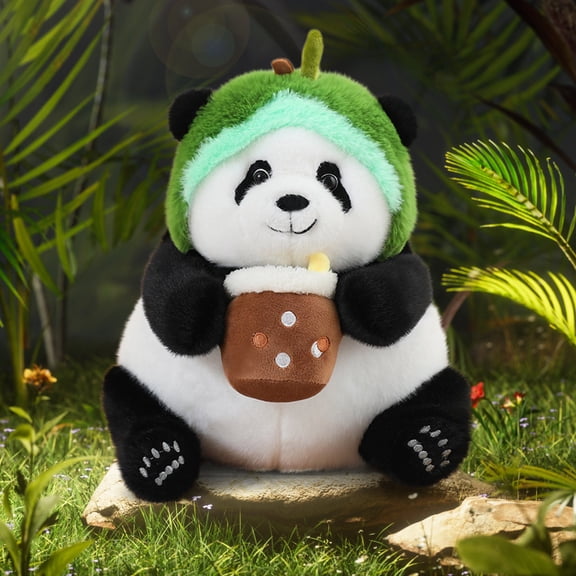 ARVELLIA Panda Plush Doll in Green Outfit, Cute Stuffed Animal Pillow, Soft Room Decor for Kids Gift