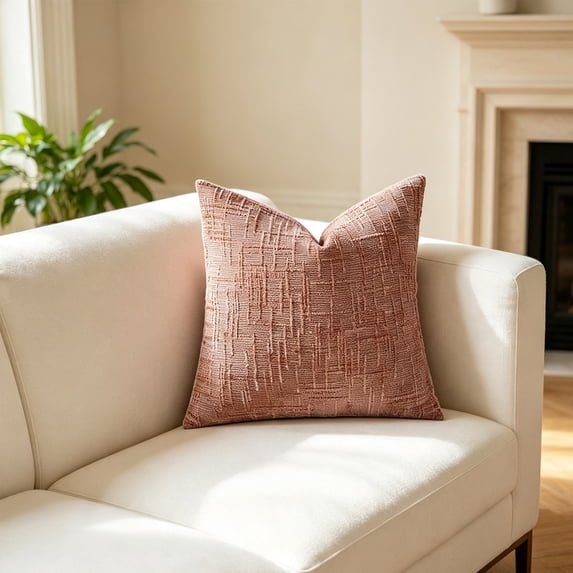 ARVELLIA Soft Pile Throw Pillow Cover, Plush Textured Cushion Case, Cozy Comfortable Decorative Pillowcase 18*18in Pink