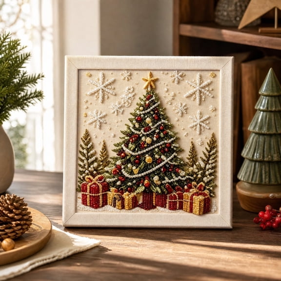 ARVELLIA Vintage Christmas Tree 7.87in Crystal Art Kit, Snowflake Gift Box Pattern Bead Craft, Relaxing Winter Activity Home Wall Decor Thoughtful Gift