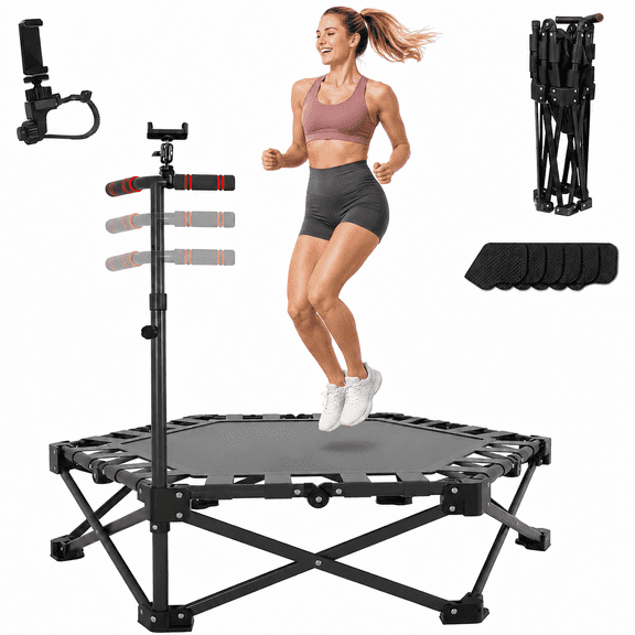 ARVIVO 42" Foldable Rebounder Trampoline for Adults, Fitness Mini Trampoline with Adjustable Handle, Indoor Cardio Workout Exercise for Home Gym
