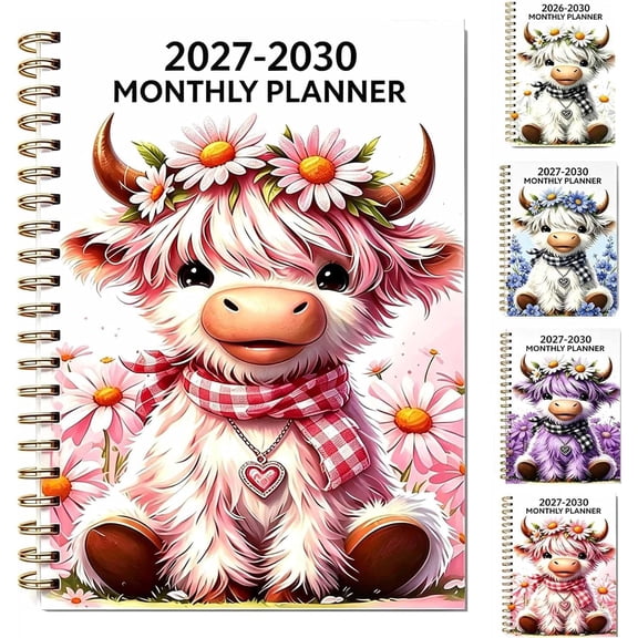ARVOV 2026-2030 monthly planner- Cute highland cow 60 month notebook with monthly tabs, 5 year calendar planner spiral binding, portable calendar for long term goal planning
