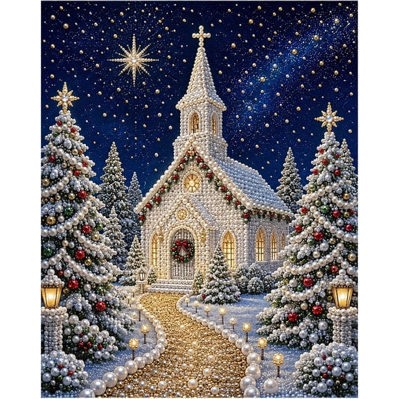ARVOV DIY Christmas Pearl Diamond Painting Kit, 5D Pearl Art Craft for Adults and Beginners, Christmas Church and Jesus Wall Decor, Holiday Gifts, 12 x 16 Inch (Church Design D)