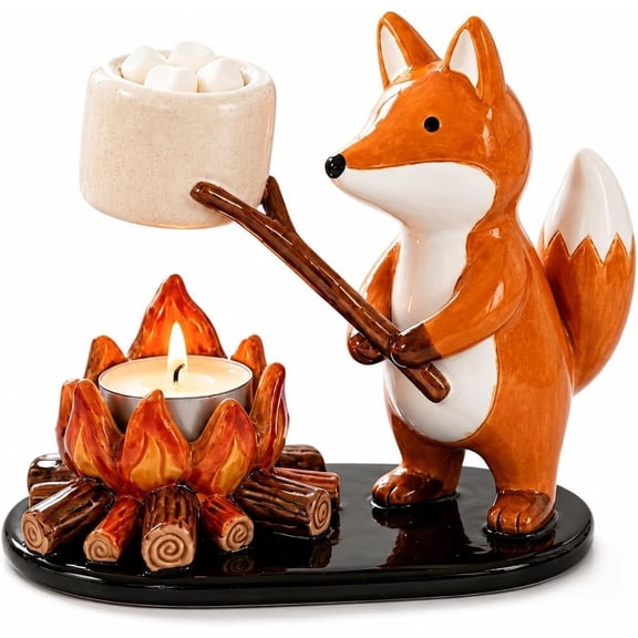 ARVOV Dachshund/Fox/Kitten Halloween Campfire Tea Light Candles Holder, Cute Resin Animal Statue Tealight Holders for Indoor Home Decorations, Camping Themed Candlestick Tabletop Centerpiece