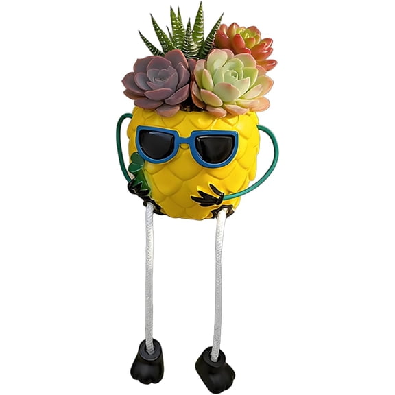 ARVOV Resin Pineapple Tabletop Planter with Hanging Legs Cute Tropical Decor Flower Pot for Succulents Air Plants
