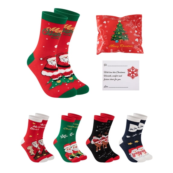 ARWSER 5 Pairs Christmas Cotton Crew Socks for Men, Breathable Soft Stretchy Socks with Christmas-Themed Patterns as Festival Gift
