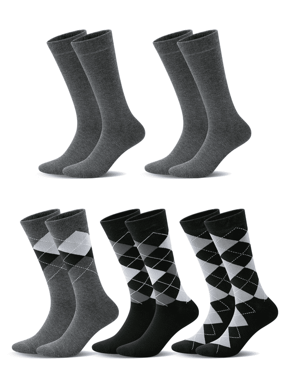 5 Pairs Men's Business Socks Breathable Casual Classic Pattern Dress Crew Socks for Office and Business Wear