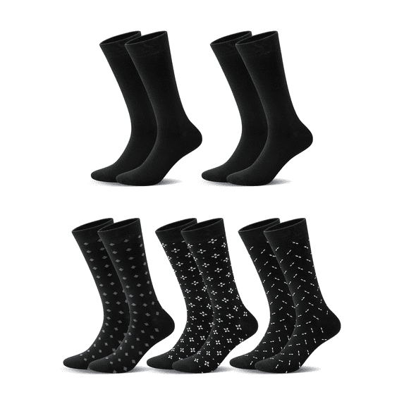 ARWSER 5 Pairs Men's Business Socks Breathable Casual Classic Pattern Dress Crew Socks for Office and Business Wear