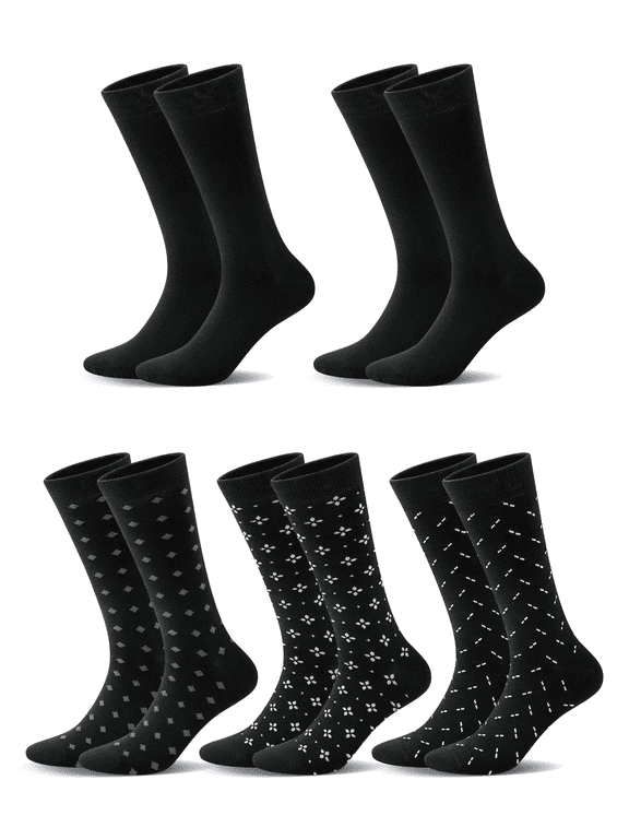 5 Pairs Men's Business Socks Breathable Casual Classic Pattern Dress Crew Socks for Office and Business Wear