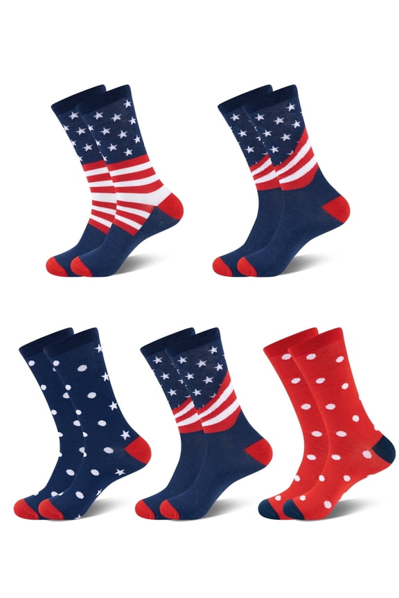 5 Pairs Mens American Flag Socks Star and Stripe Crew Socks for Patriotic Freedom Day