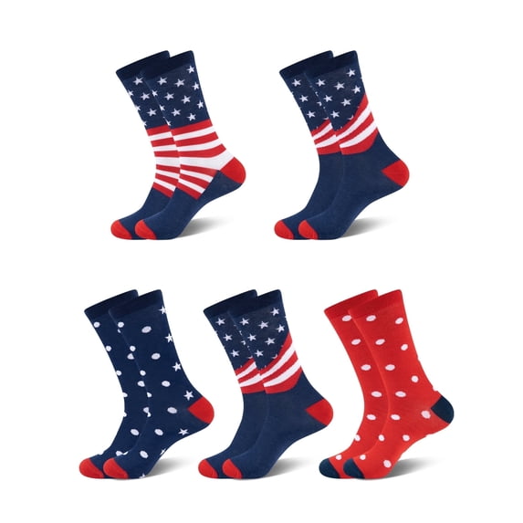 ARWSER 5 Pairs Mens Crew Socks Lightweight Breathable Comfort Sport Socks with Star and Stripe Pattern